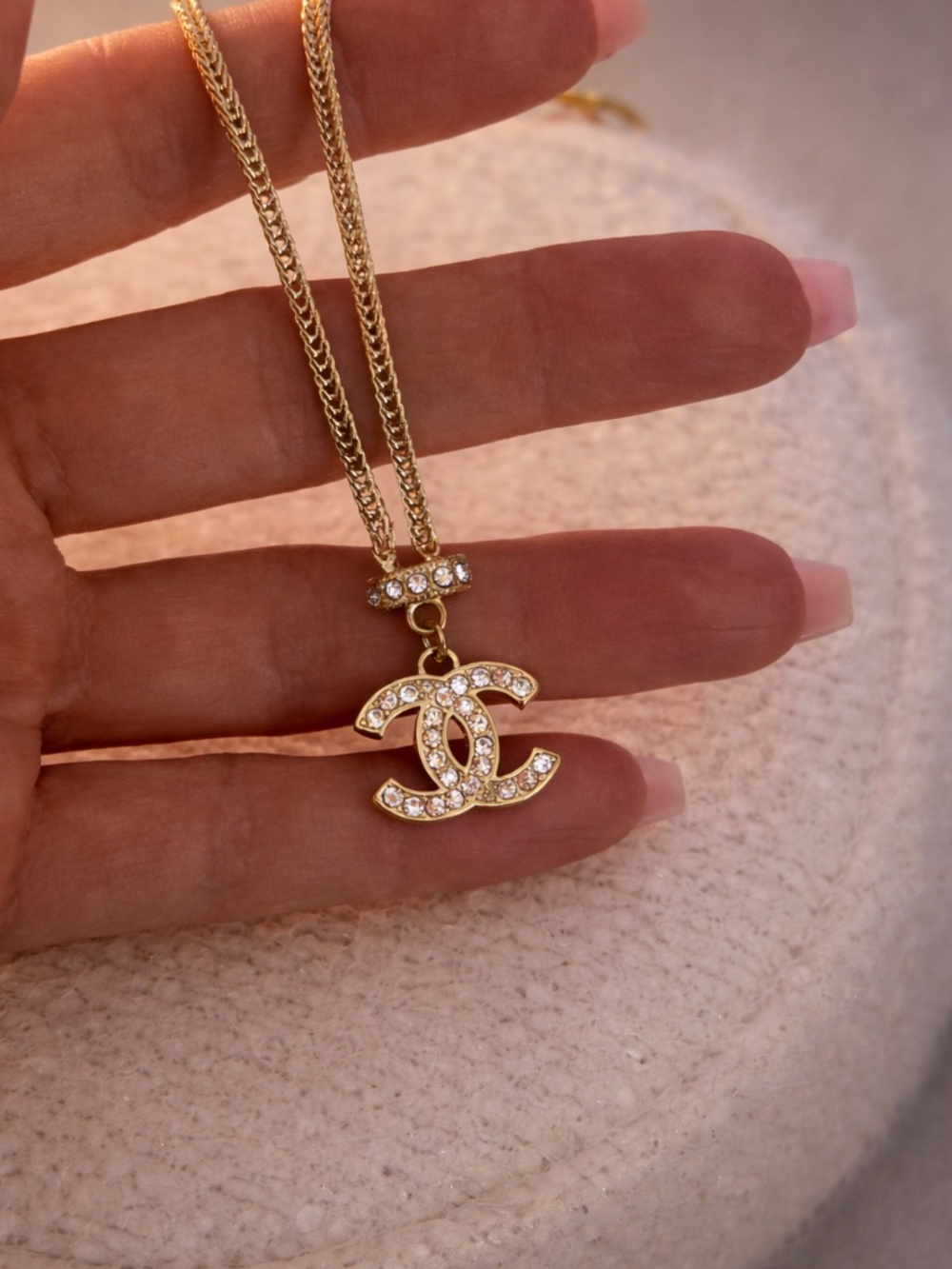 CC Chain Necklace with diamantés – Gold Tone